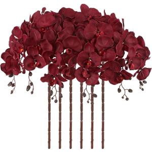 41in Orchids Artificial Flowers Faux Orchid 6PCS Velvet Silk Orchids That Look Real Long Stem Artificial Flowers for Tall Vase for Home Wedding Party Fall Dcor (Burgundy)