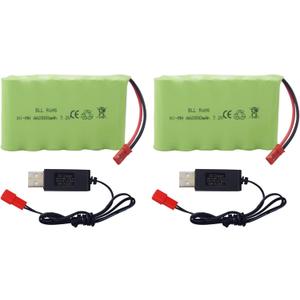 2PCS 7.2V 2800mAh AA Ni-MH JST-2P Rechargeable Battery with 2PCS USB Charger for TR-211 TR-212 TR-215 550 RC Excavator Car Truck Engineering Vehicle TR-211 RC Toy