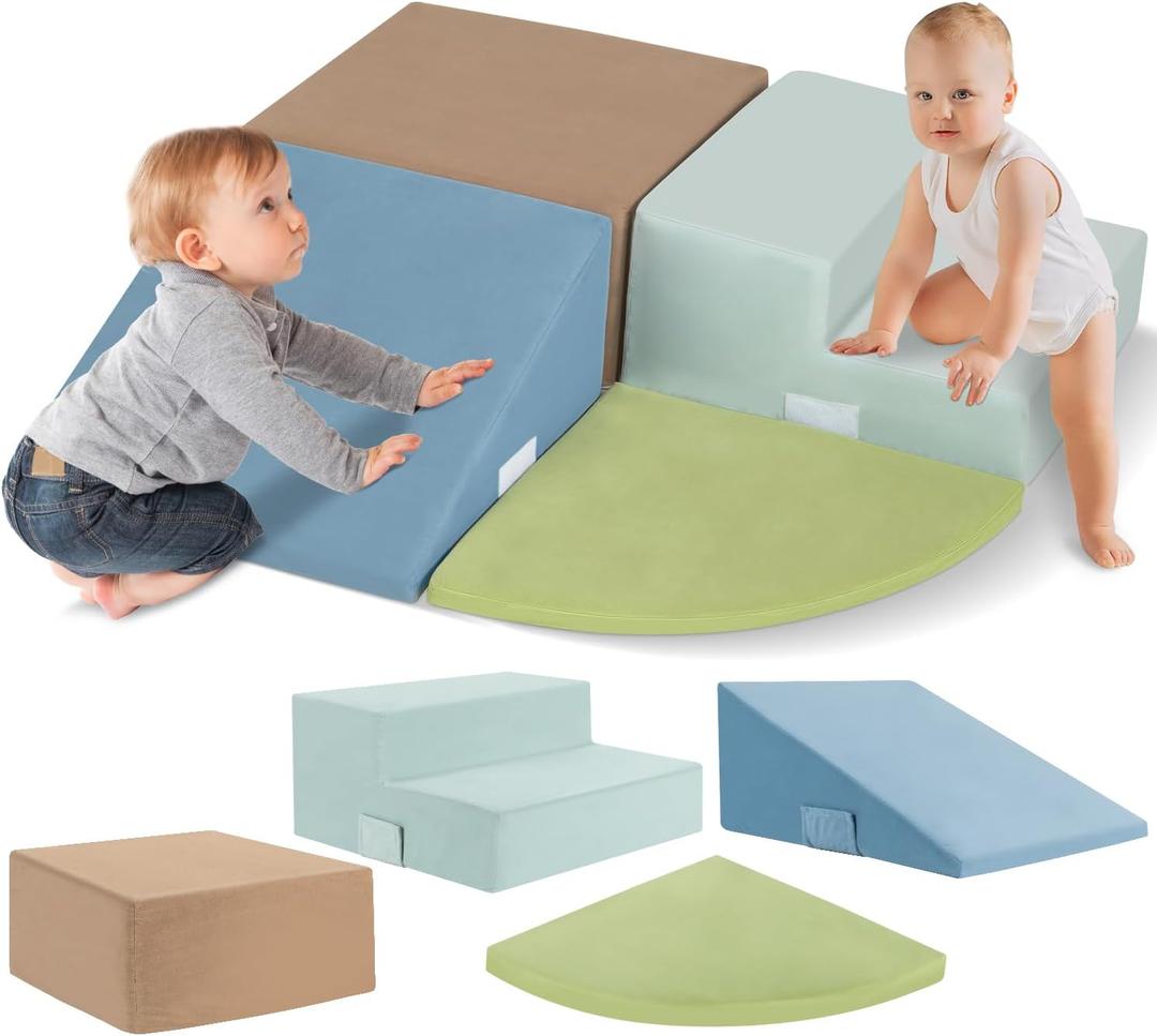 Large 4 Pcs Climbing Toys for Toddlers 1-3 Inside, Oderless & Skin-Friendly Toddler Climbing Toys Indoor, Foam Climbing Blocks for Toddlers with Velcro to Keep Them Together-Ideal Gift