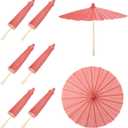 MECCANIXITY 6 Pcs Paper Umbrellas, 12" DIY Oiled Paper Painting Umbrellas for Photography Props Craft Party Wedding Decoration, Red