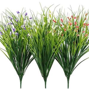 Melorca&Guilla Artificial Plants Outdoor 6PCS 23“ Fake Tall Grass,Fake Outdoor Plants,Faux Plants with Flowers for Garden Porch Window Box Shop Office Home Décor