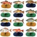 12PCS Fishing Birthday Party Decorations Gone Fishing Honeycomb Table Centerpiece Little Fisherman Birthday Party Table Topper for Ofishally One Birthday Fishing Tournament Retirement Party Supplies