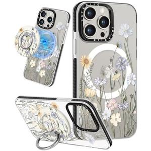 Lotadilo Cute Case for iPhone 15 Pro Max for Women Girls - Funny Colorful Flower Design Compatible with Magsafe Magnetic Ring Holder Kickstand Fashion TPU Phone Cover for iPhone 15 Pro Max Phone Case