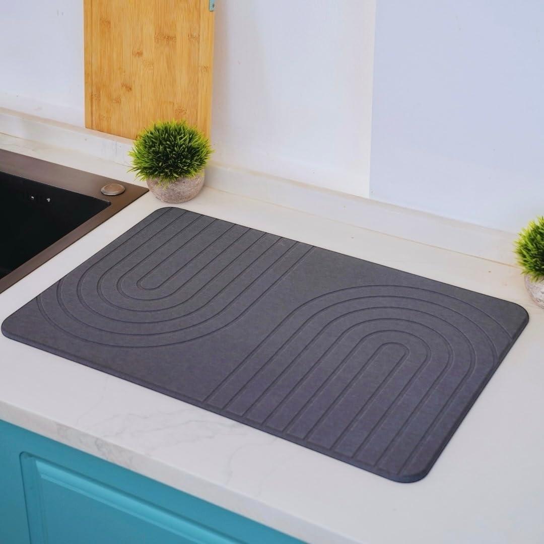 LIFSEZY- Large Stone Drying Mat for Kitchen Counter Quick Dry Stone Mat Kitchen Accessory, Diatomaceous Earth Mat for Sink, Dishes, and Utensils, Gray., 23.6" x 15.7"