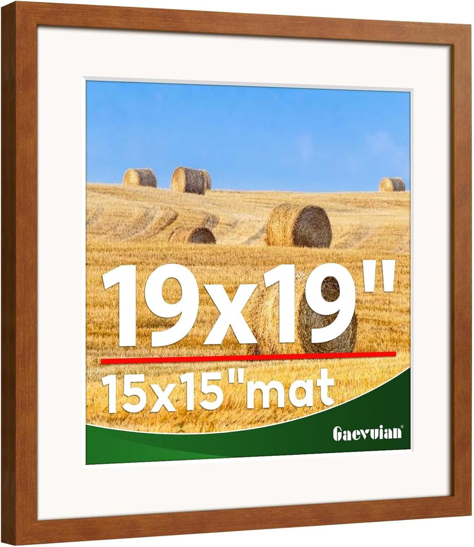 19x19 frame,Distressed Farmhouse Wood Pattern 19x19 frame with mat 15x15,Horizontal and Vertical 19 x19 picture frame,Plexiglass,Wall Dcor,Teak Wood Grain,1Pack