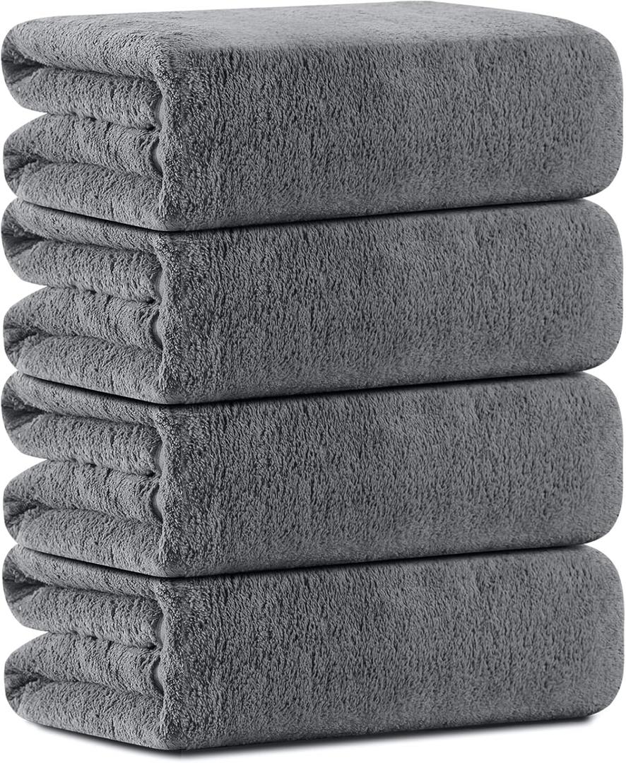 Oversized Bath Towels Set of 4, Dark Gray Extra Large Bath Sheets Towels for Adults 35x70in, Ultra Soft Bathroom Towels Microfiber Quick Dry Towel Absorbent Shower Towels For Spa Camping Beach Fitness