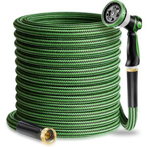 Garden Hose 50 FT-Triple-layer pipe, Water Hose with solid Aluminum Fittings, Ultra-Lightweight and Flexible, Abrasion-Resistant, Rust-Resistant,Watering and Cleaning for Outdoor (Green+Black)