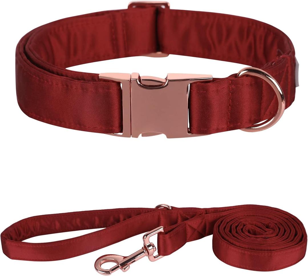Lionet Paws Silk Dog Collar and Leash Set, Adjustable Comfortable Red Dog Collar with Metal Buckle for Small Medium Large Dog Boy Girl, Neck 13.5-22 Inches