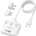 PD30W European Travel Plug Adapter, International Power Strip with 3 Outlets 4 USB Ports(2 USB-C), Universal Travel Adapter with 5ft Extension Cord for EU US UK Europe France Spain