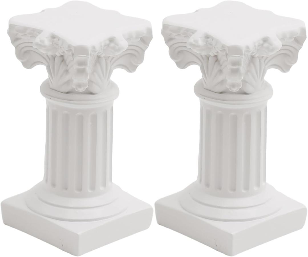 2Pcs White Roman Pillar Statues Greek Columns Candle Holder Mini Roman Pillar Greek Columns Mini Resin Decorations for Wedding Table Garden Home Decoration