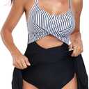 SUMMERSUNSHINE Maternity Cutout One Piece Skirt Front Cross Pregnancy Swimdress Wrap Tie Back Bathing Suit (X-Large, Black Stripes)