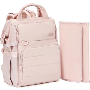 BELALIFE Baby Diaper Backpack Bag, Baby Essentials Travel Backpack for Moms Dads, with Changing Pad, Insulated Bottle Holders & Stroller Straps, Pink