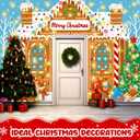 3 Pcs 157 Inch Christmas Gingerbread House Door Covers Decorations for Classroom Large Gingerbread Door Banner with String Light Xmas Candy Porch Sign for Holiday Party Home Decor