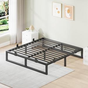 King Size Bed Frame, 10 Inch Metal Platform Bed Frames with Squeak Free U-Slot Design, 6 Non-Slip Guards, 3500lbs Heavy Duty Steel Slat Support, No Box Spring Needed, Under Bed Storage, Black