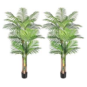 6ft Tall Triple Golden Cane Palm Artificial Tree Large Tropical Palm Tree UV Resistant Fake Plant in Pot for Indoor Outdoor Big House Living Room Outside Patio Office Home Decor (Set of 2)