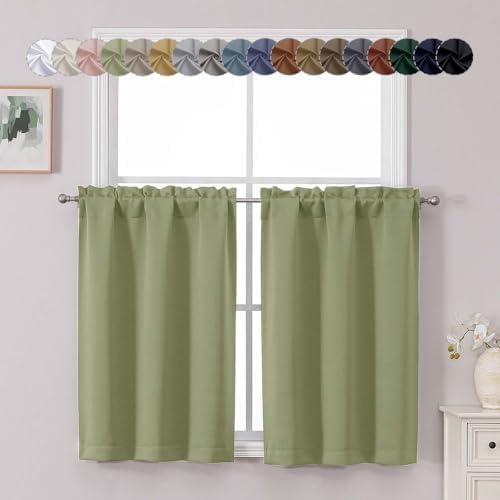 Chyhomenyc Sage Green Short Blackout Curtains 36 Inch Length, Small Kitchen Curtain Tier Rod Pocket Half Window Curtains for Bathroom Basement Cabinet Camper RV Bunk, 2 PCS, Each 30" Wx36 L