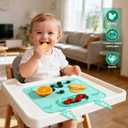 Baby Silicone Mat, 2 Pack Improved Suction Cups and 4 Stretchable Straps Silicone Baby Placemats for Toddlers, Keeps Babies Essentials Off The Floor, Green