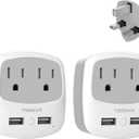TESSAN US to UK Plug Adapter, Type G Travel Adaptor with 2 USB 2 Electrical Outlets, UK Power Adapter for USA to Ireland England London Scotland British Dubai Kenya Hong Kong Qatar, 2-Pack
