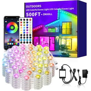 500ft permanent outdoor light, RGB outdoor eave lights with APP & Remote Control,Music synchronisation IP67 waterproof LED eave light,suitable for party, daily,Halloween,Christmas,rooftop,garden,patio