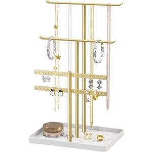 pickpiff Jewelry Stand Holder Organizer: 14.5" Sturdy Hanger for 80 Pcs Jewelry, Gift for Women, Gold Jewlery Tower for Necklace, Earring, Bracelet