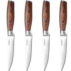 Steak Knives, Steak Knives Set of 4, Ergonomic Wood Handle, 4.5 Inch High Carbon Stainless Steel Serrated Steak Knives Set with Gift Box