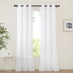 NICETOWN White Sheer Curtains 96 inches Long, Grommet Light Filtering Voile Sheer Window Treatments Lightweight & Breathable Drapes for Bedroom/Living Room, W42 x L96, 2 Panels