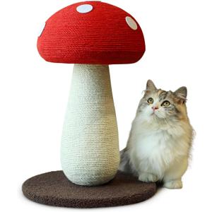 Cat Scratching Post Full Sisal Wrap Cat Tree Cute Mushroom Cat Tower Scratcher for Indoor Cats 19.7Inch