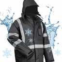 toolant 100% Waterproof Safety Jackets for Men, Hi Vis Reflective Work Jackets, Construction Rain Coats for Cold Weather (XX-Large, Black)