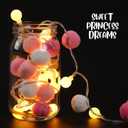 6.56FT Pom Poms Fairy Lights - 20 LED Battery Operated String Lights with Warm White Globe Balls - Cute Indoor Decor for Bedroom, Kids Room, Playhouse, Birthday, Baby Shower, Boho Aesthetic - Pink