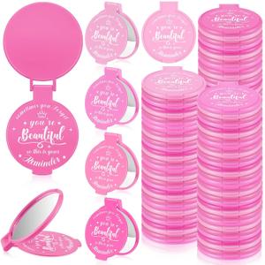 100 Pcs 2.76 Inch Inspirational Compact Mirror Bulk Women Small Gifts Graduation Party Favors Purse Mirror Pocket Mini Stuffer Items for Adult Coworker Cheerleader Employee (Pink Series)