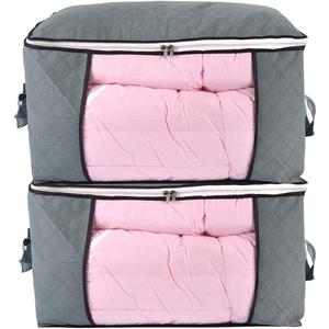 combocube Comforter Storage Bag, Zippered Bag with Large Clear Window and Carry Handles, Space Saver Organizers for Closet, Blanket, Pillow, Quilt, Bedding, Clothes (2Pcs Grey Large)