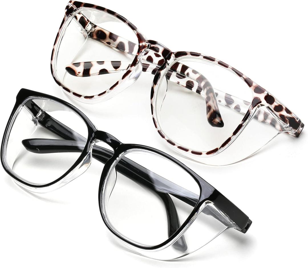 JOO'RTI Anti-Fog Safety Goggles Anti-Blue Light Saftey Glasses Anti-Dust Protective Eyewear for Women and Men (2packs(demi & Black))