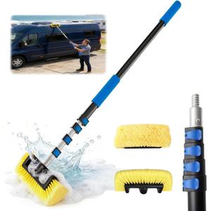 18FT Reach Car Wash Brush with Long Handle, 3 to 12 FT Car Cleaning Brush with Soft Bristle, Aluminium Telescoping Pole for Solar Panel, House Siding, SUV, Cars, Trucks, RV, Floors, Navy
