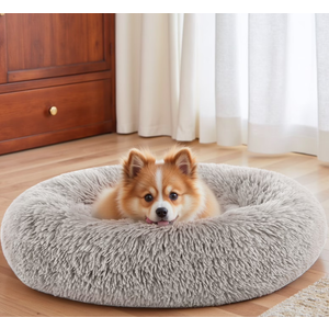 Washable Small Cat Dog Bed,Calming Anti Anxiety Round Donut Dog Bed,Cute Kitten Cat Beds for Indoor Cats,Fluffy Puppy Dogs Beds for Small Dogs, Anti-Slip Comfort Pet Bed(Grey,S)