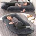 U-Shaped Full Body Pregnancy Pillow for Sleeping 57" Maternity Pillow with Removable Cover, Support for Back, Legs, Belly & Hips (Velvet -Black)