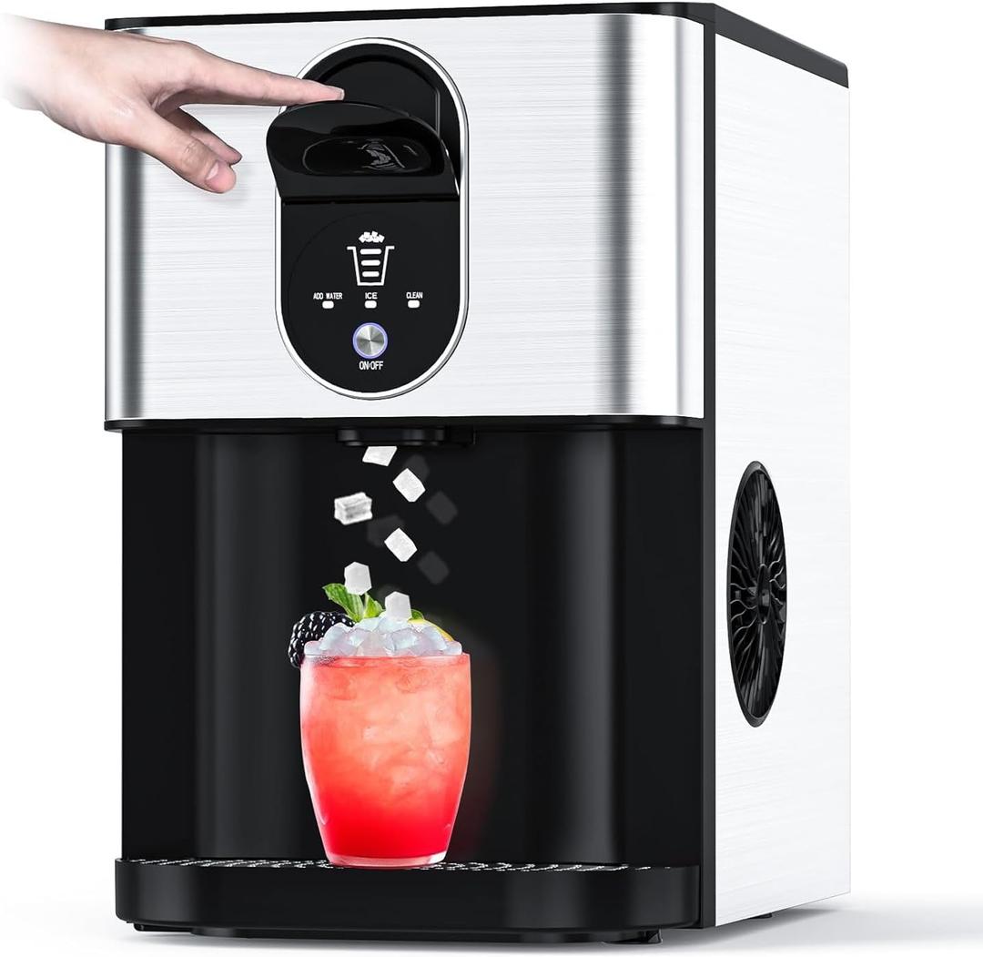 Nugget Ice Makers Countertop, 44lbs/24H Pellet Ice Maker with Ice Dispenser, Self-Cleaning, Water Reservoir, Soft Chewable Ice Maker Machine for Home/Kitchen/Office, Silver Stainless