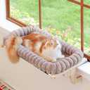 Zakkart SnugCloud Cat Window Perch with 4-Sided Bolster - Orthopedic Cat Hammock for Window Sill - Solid Hardwood & Metal Frame - Window Seat for Pets (Natural Color Wood w/Brown Bed, Large)