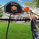 Trampoline Basketball Hoop, Easy to Install Basketball Hoop for Trampoline with Mini Ball and Pump, Basketballs Hoop with Protective Net Fit for 25mm Straight Pole and Curved Pole Trampolines