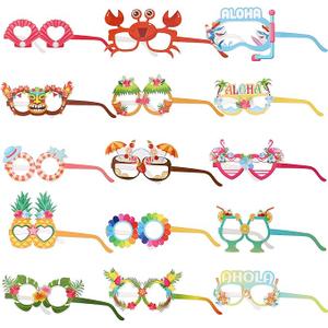 PHOGARY 30 Pack Luau Party Glasses Funny Hawaiian Paper Glasses, Tropical Fancy Dress Props for Fun Summer Birthday Party Favors Hawaii Party Supplies Beach Themed Party Decoration