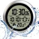 Digital Bathroom Waterproof Wall Clock, Indoor Wall Clock with Suction Cup, Plastic Frame, Flexible Choice for Hanging Or Standing, Modern Silent Small Wall Clock for Living Room and Kitchen
