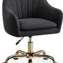 Vanity Chair with Wheels, Comfy Home Office Desk Chairs Adjustable Modern Velvet Makeup Vanity Chairs for Bedroom Living Room-Black