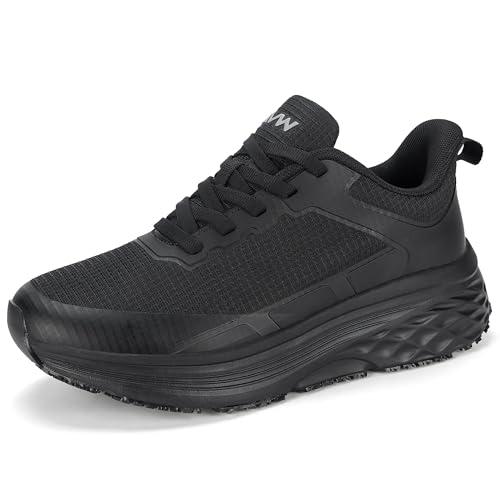 AVW Non Slip Work Shoes Women，Comfortable Food Service Chef Kitchen Shoes with Breathable Mesh，Slip On Design Water Resistant Upper Walking Sneakers，Black Size 8