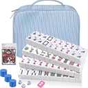 Portable American Mahjong Set, 166 Mahjong Tiles with Carrying Bag, 3 Dice, 40 Chips, Wind Indicator, Instruction Book, Compact Travel Game Set