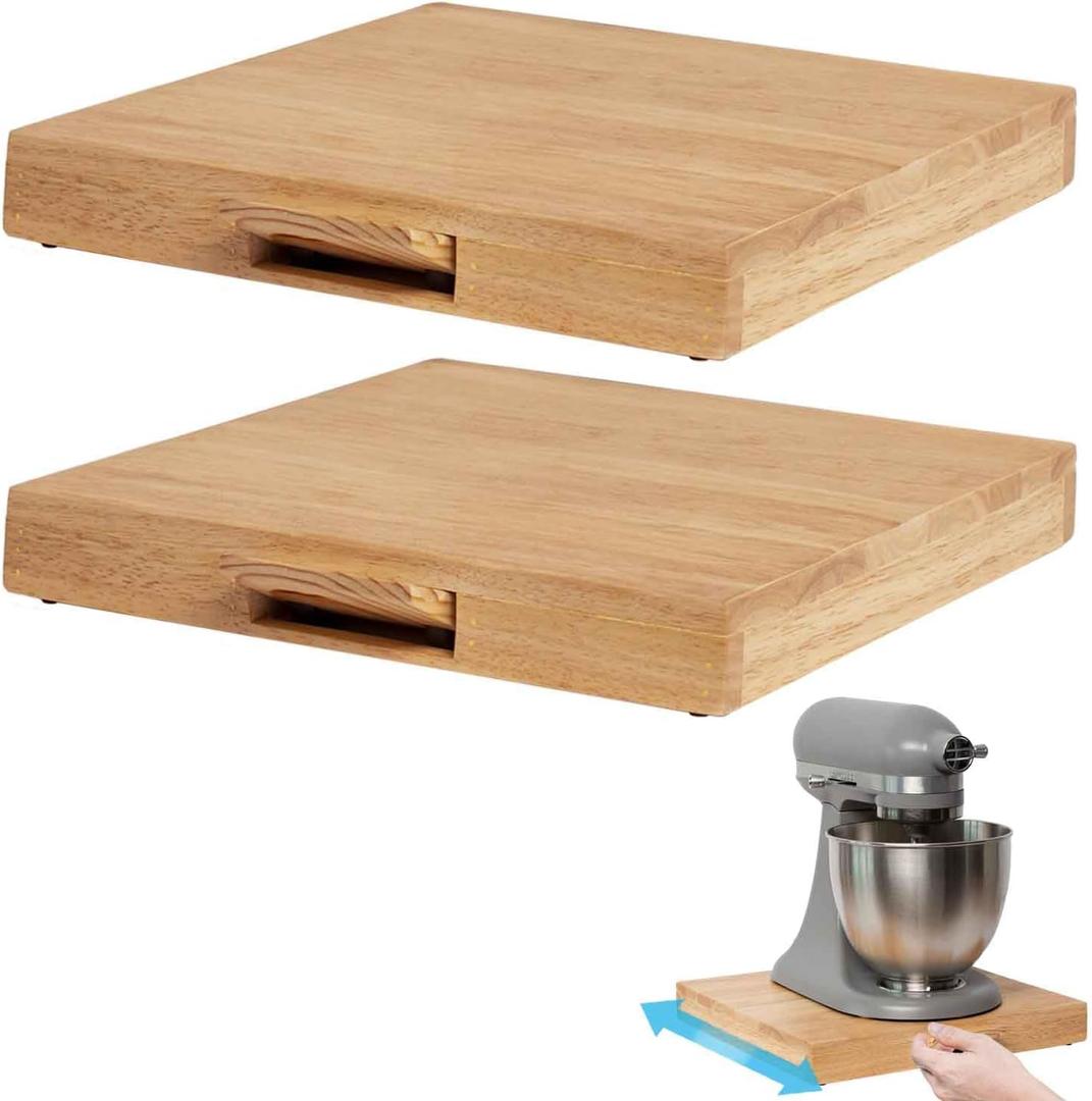 IMPRESA 2 Pack Countertop Appliance Slider & Wooden Sliding Tray for Coffee Maker, Heavy Appliances, Large Coffee Maker Slider Tray for Counter