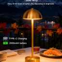 Cordless Table Lamp, Rechargeable Battery Operated Mushroom Lamp, 2-in-1 Adjustable Height, 3 Color Stepless Dimming, Brushed Metal LED Desk Lamp for Restaurant, Bedroom, Patio, Gold