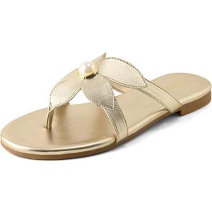 Flat Sandals for Women Pearl Slides Flower Flip Flops Round Toe Comfortable Beach Dressy Shoes