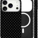 flewfun Magnetic for iPhone 17 Pro Case Cute Polka Dot Phone Case, Shockproof Slim TPU and Hard PC Protective Phone Cover Compatible with MagSafe Designed for Women Girls, Black
