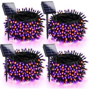 4 Pack 180FT Halloween Solar Lights Outdoor Waterproof, 320LED Orange and Purple Solar String Lights Green Wire 8 Modes, Solar Fairy Twinkle Lights for Halloween Tree Garden Horror Party Decorations
