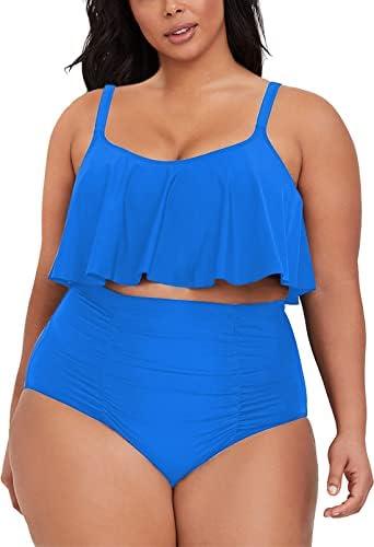 Sovoyontee Women's 2 Piece Plus Size High Waisted Swimsuit Bathing Suit, 2XL, Sky Blue 