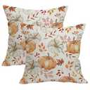 Fall Autumn Thanksgiving Pumpkin Throw Pillows Cover Set of 2 Orange White Pumpkins Outdoor Pillow Covers 18x18 Inch Harvest Linen Decorative Pillow Cases for Bedroom Couch Sofa Decor